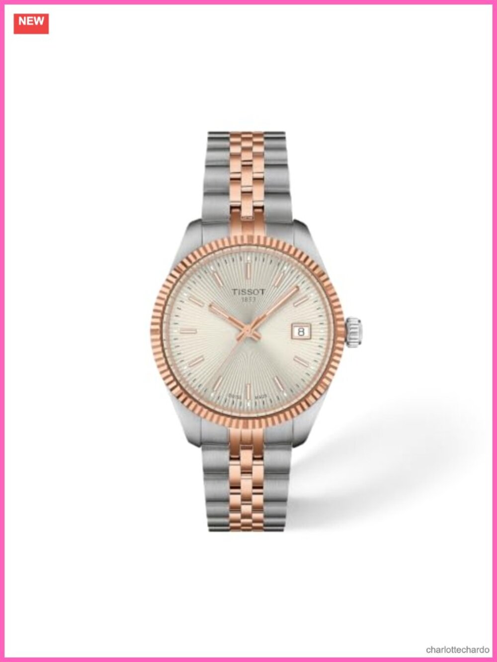 Swiss Quartz Dress Watch Rose Gold PVD Steel Bracelet 34mm
